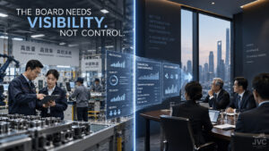Joint venture board reporting in China showing management operating the factory while performance information flows to directors for board oversight.